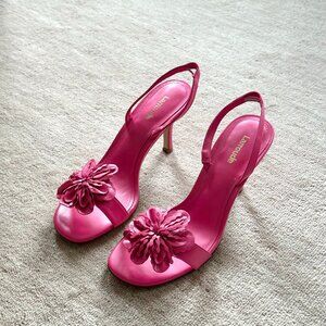 Larroude Pink Hibiscus Flower Sandals NEW